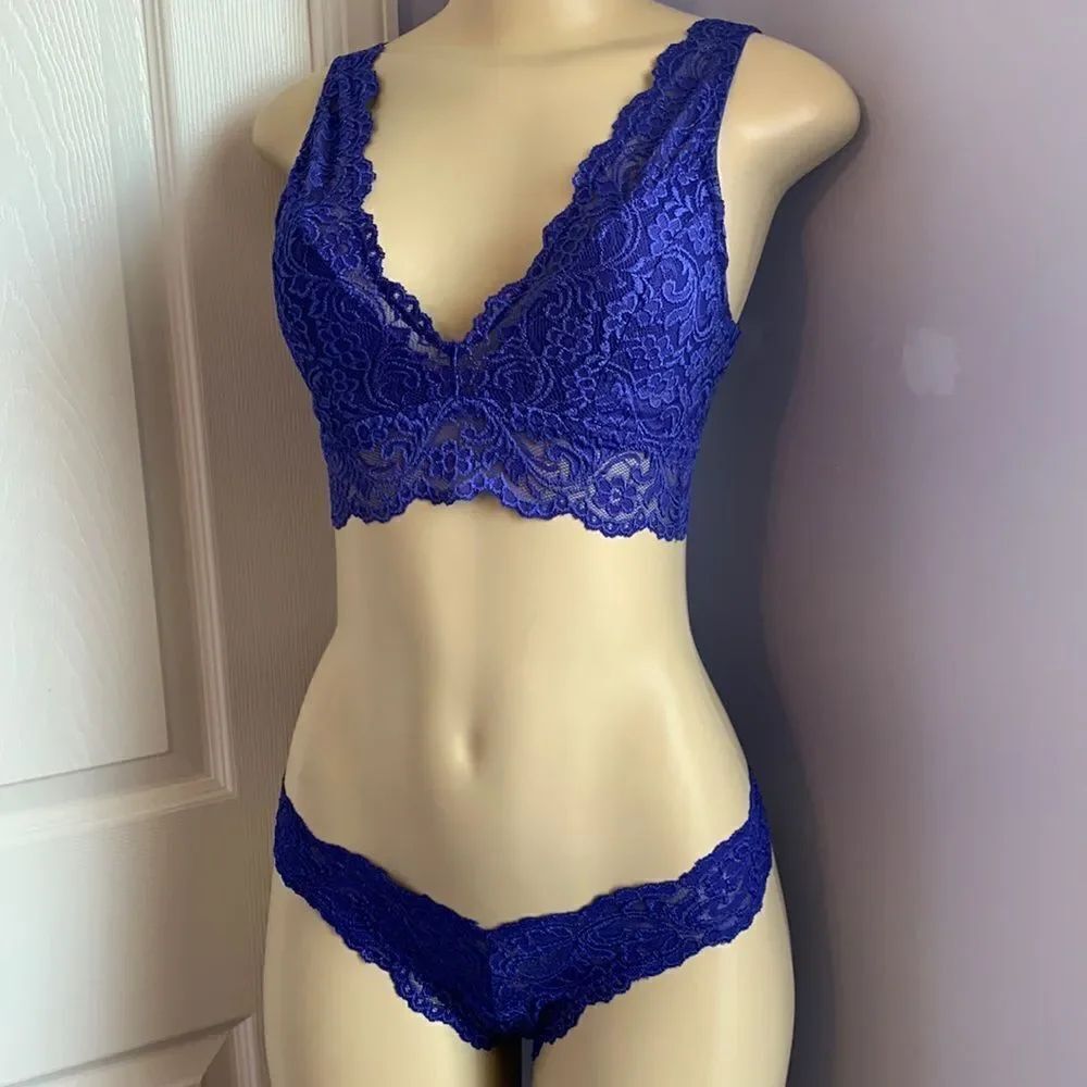 Smart & Sexy Lace Lined Bralette Bra/ Panty Set  S/5 Blue